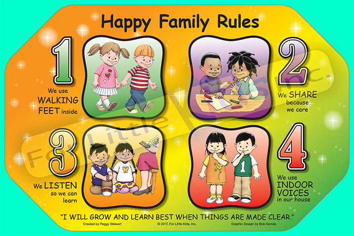 front side of "happy family rules" placemat